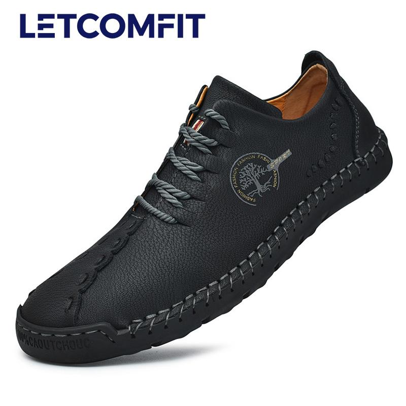 

LETCOMFIT Мужские туфли ручной работы, легкие лоферы в винтажном стиле, прошитые синие, нескользящая повседневная обувь для платья, деловая обувь слипоны 46 чёрный