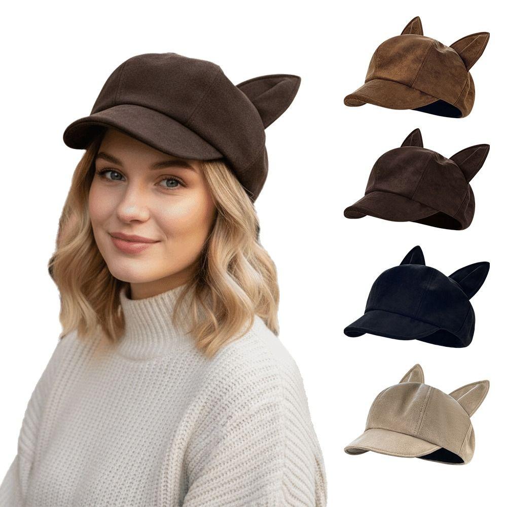 Elegant Cat Ears Shape Cat Ears Berets Woolen Fabric Cute Design Newsboy Hat Japanese Style Retro Berets Casual Occasions