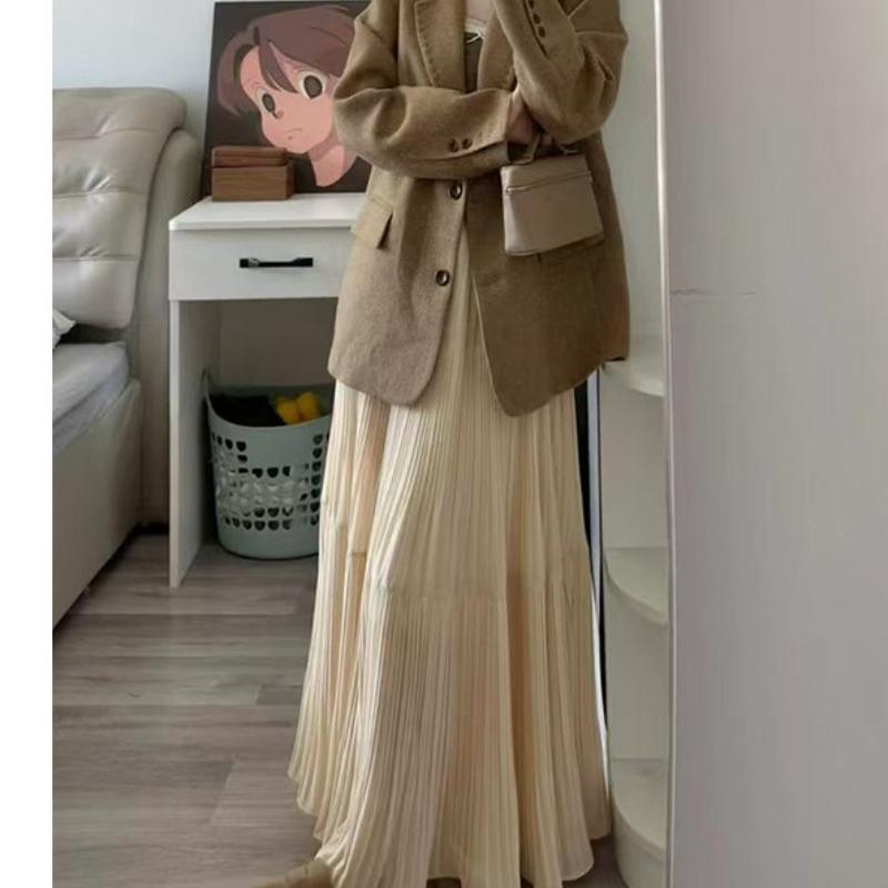 Purple Skirt for Women's In Spring and Autumn New Arrival Mid-length Pleated Skirt for Small High-waisted Fairy A-line Big Hem Skirt