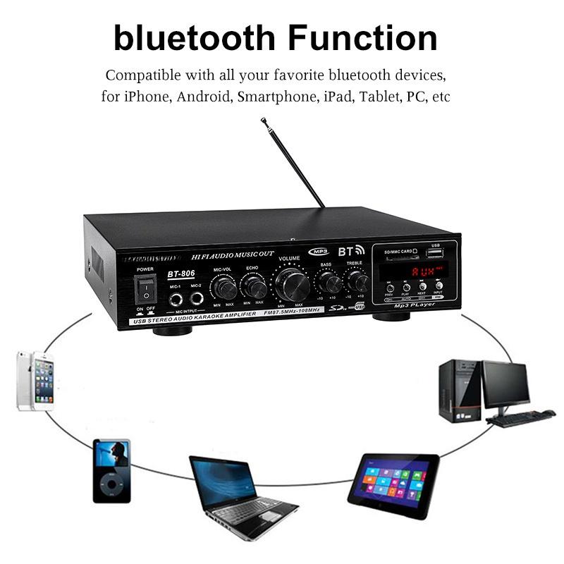 2 Channel Digital Amplifier USB/SD AUX Input 500W HIFI bluetooth Power Amplifier Audio Karaoke Car Home Theater 220V