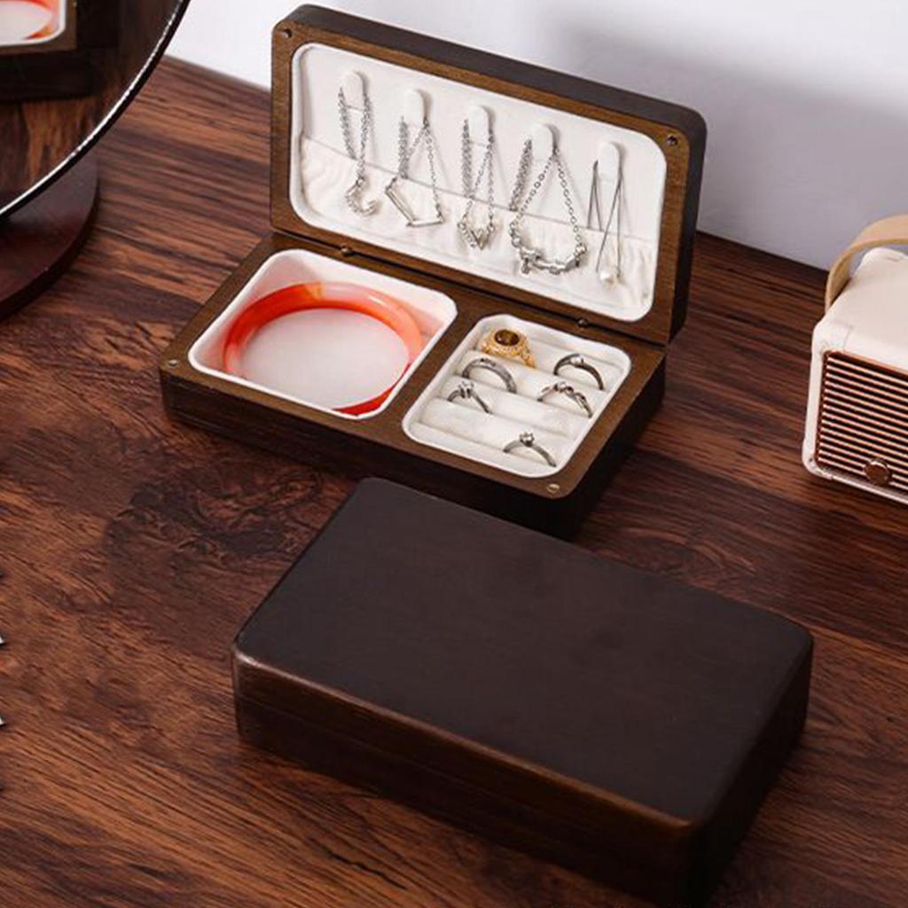 Wooden Jewelry Box for Women Portable Wooden Vintage Organizer Earring Jewelry Box for Kids Daughter Family Friends Ring Earring