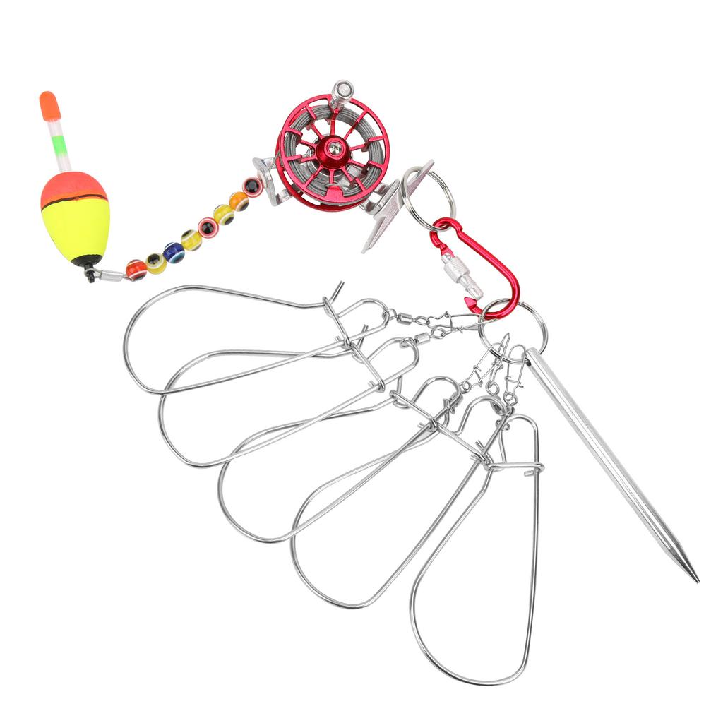 Stainless Steel 5 Hooks Lock Live Fish Buckle Fishing Stringer Clip Outdoor Tackle Tools