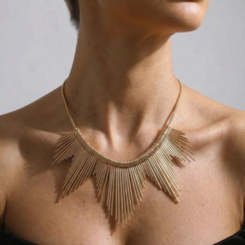 Multi Layer Geometric Necklace Charm Metal Chain Choker Punk Style Metal Line Necklace  Women