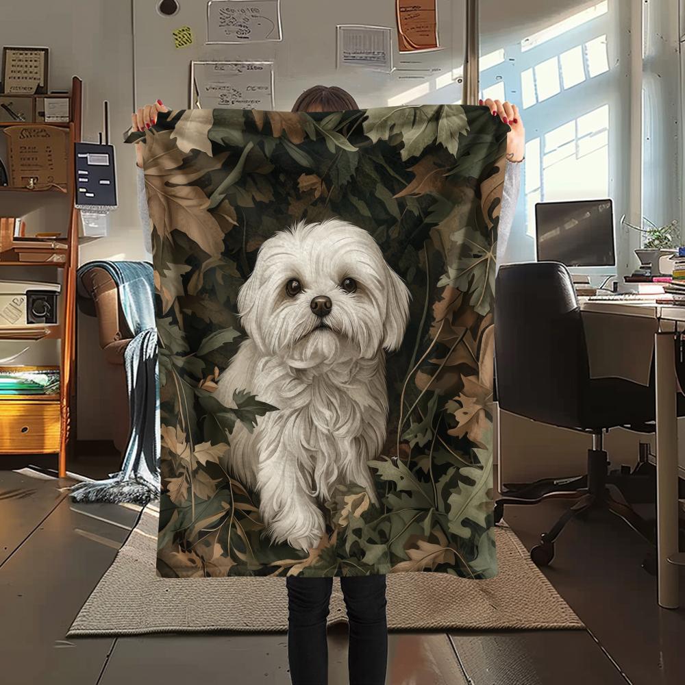 Maltese dog,pattern Flannel Blanket, High quality Comfortable for All Seasons, Home Decor, Warmth and Comfort, Perfect for Gifts.