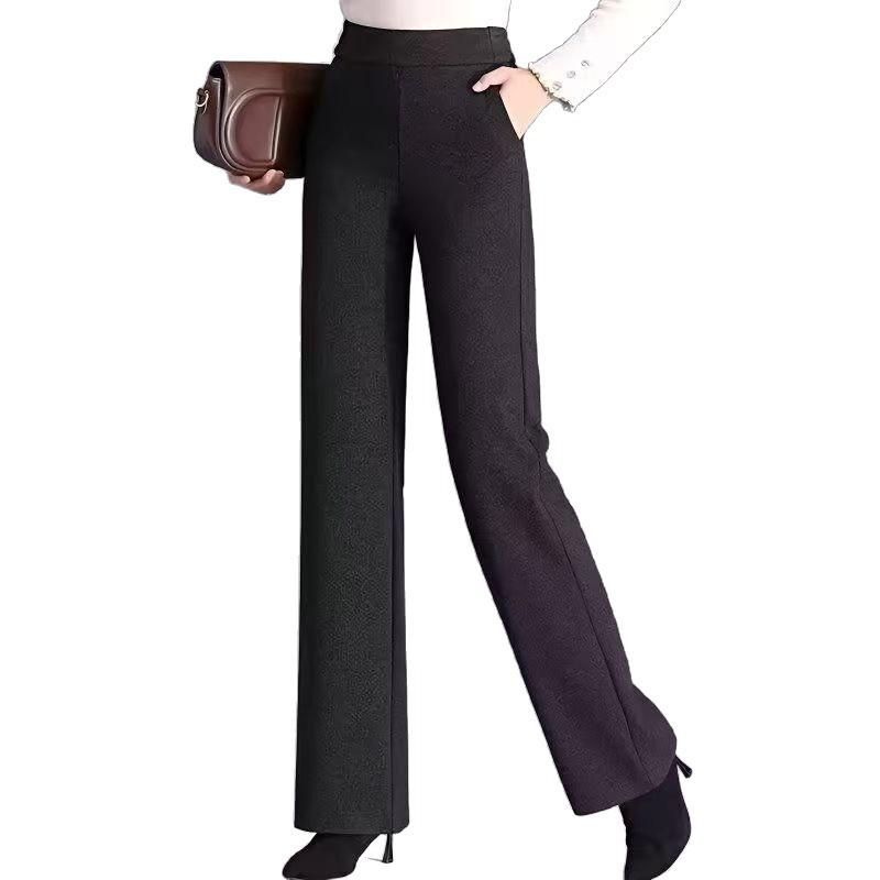 Pantalones de Lana de Cintura Alta con Terciopelo para Mujer Talla Grande - Gruesos, Adelgazantes, Corte Holgado para Otoño e Invierno