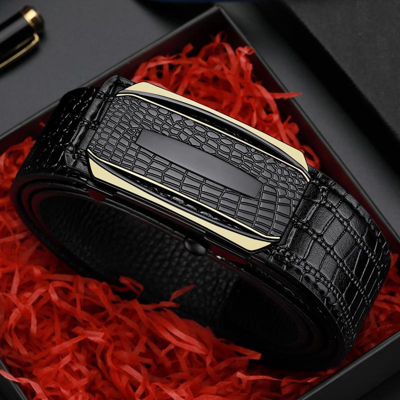 First Layer Cowhide Men's Belt Genuine Leather Automatic Buckle Casual Crocodile Belt Men's Business Belt Middle Aged and Young