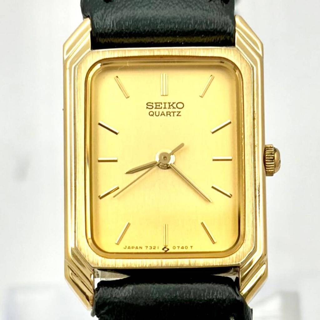 SEIKO Watch Gold Rectangular 472659 New Strap [New Battery] Ladies' 7321-5370