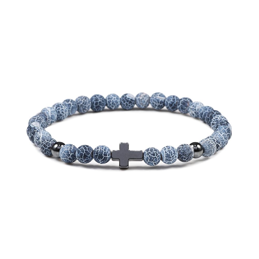 Prayer Men Women Bracelet Hematite Cross 6MM Natural Stone Tiger Eyes Bead Strand Bracelets Bangle Jesus Yoga Homme Jewelry Gift