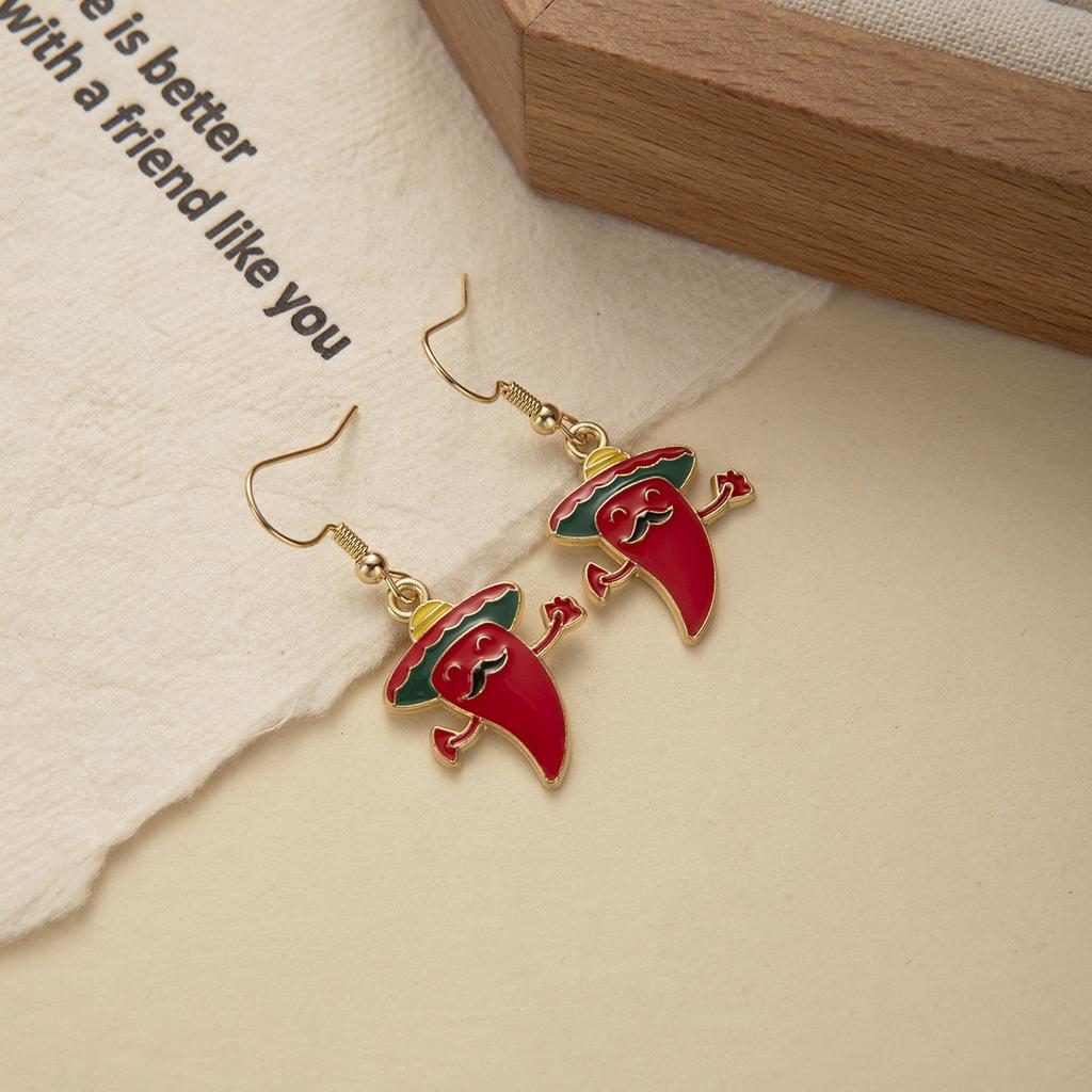 Jalapeño Earrings, Personalized Design Sense, Red Pepper Beard, Cartoon Wide-Brimmed Hat Earrings, Women