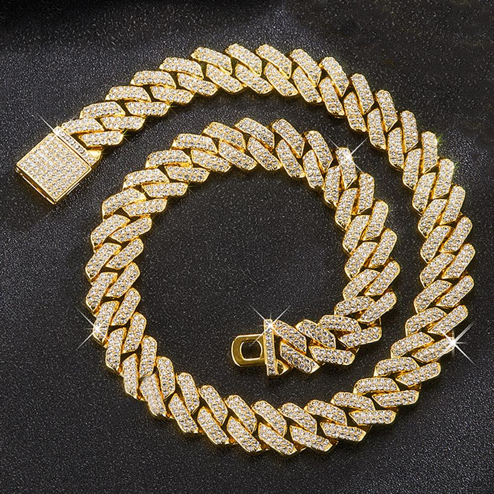 New Hip Hop Shiny Cuban Link Chain Necklace Women Men Silver Color Rhinestone Iced Out Cuban Chain Punk Jewelry Necklace Gift