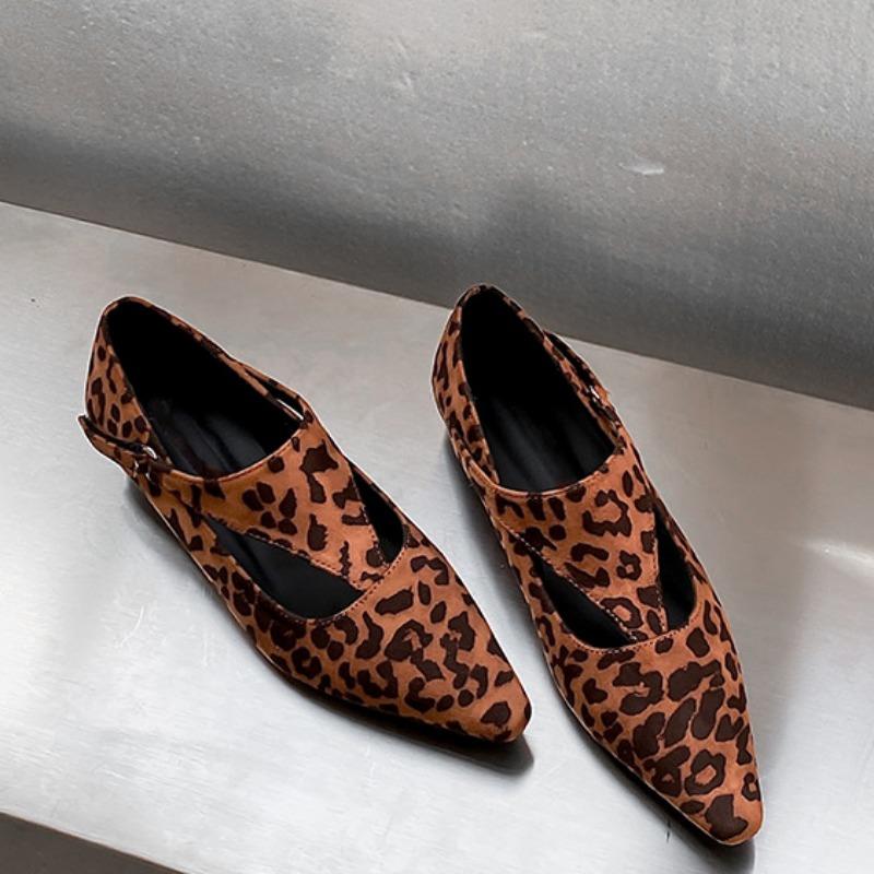 New Single Shoes Spring Fashion Pointed Shallow Hollow Leather Cover Foot Soft Sole Anti-slip Wear-resistant Low Heel Shoes