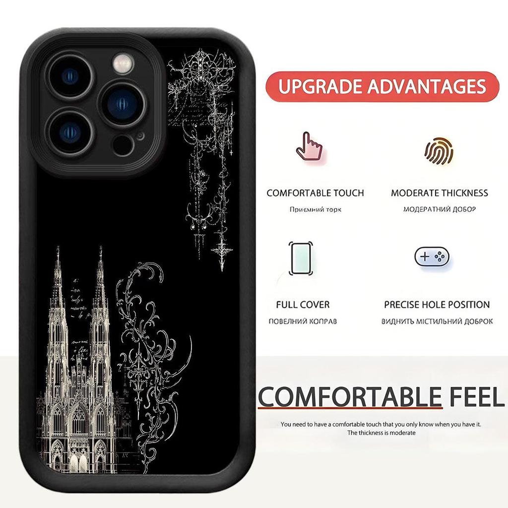 Černý Nový Styl Drážkovaný Hradní Schodiště iPhone 15/16/17 Pro Max Ochranný Kryt