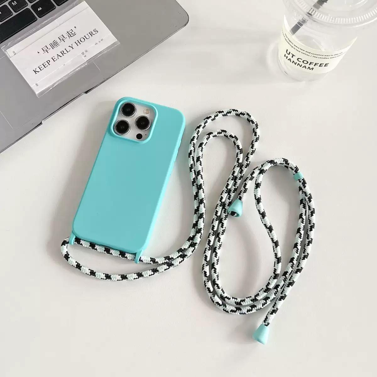 

Чехол для телефона iPhone 16 14 13 15 Pro Max 12 11 X XR XS 7 8 Plus SE 2020 2022 с регулируемым ремешком через плечо, мягким чехлом For iPhone 15 Pro Max&silicone&Case & Strap