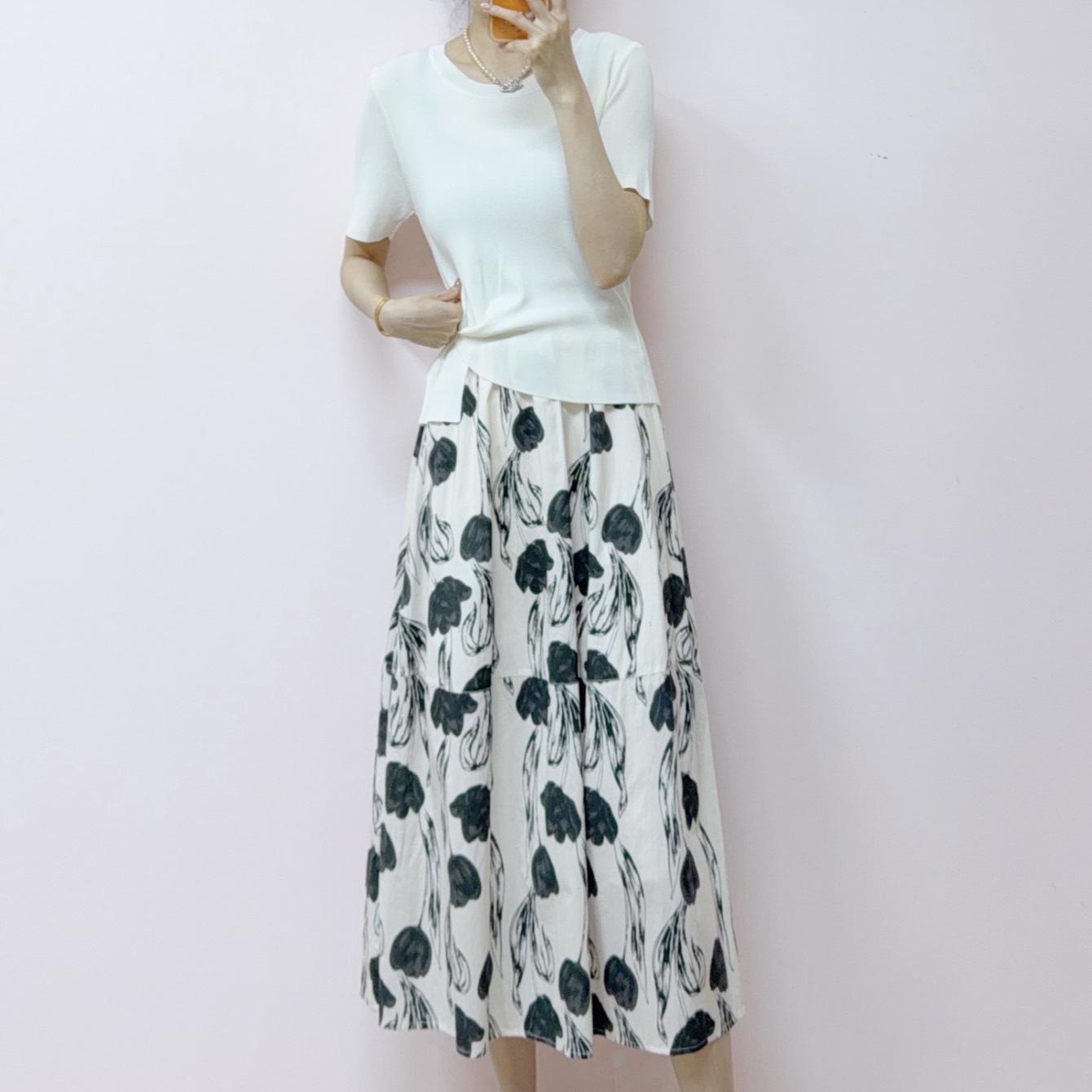 

2026 Summer Fashion Slimming Knit Top & Versatile Skirt Two-Piece Set M (45-54 kg) белый