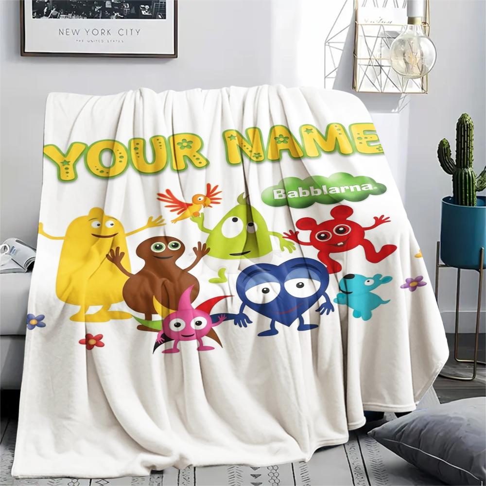 1PC Custom Name Babblarna Patterned Flannel Blanket Suitable For All Seasons for Home Decor Warmth and Comfort Gifts Holiday Present