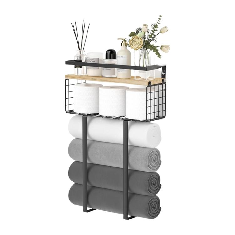 

Modern Black Bathroom Towel Rack Organizers Double Layer Storage Durable Water Resistant Double Layer Holders 1