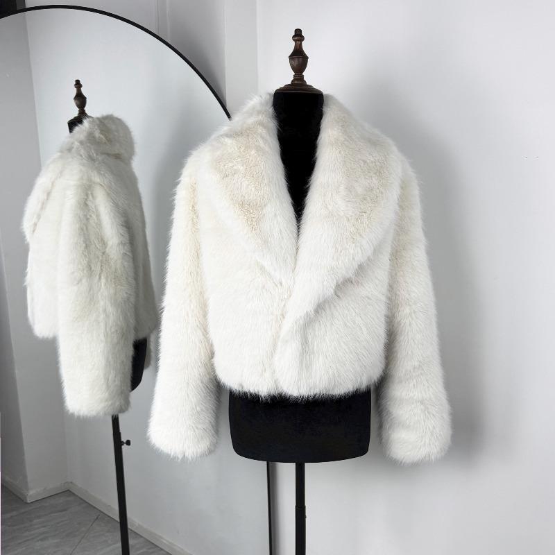 Wintermode Pelz Feder Oberbekleidung für Damen Revers Hohe Taille Warm Locker Langarm Pendelmantel Weiblich Pelz Feder