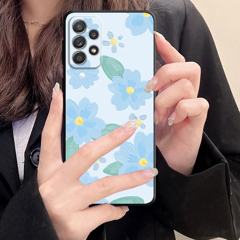 Black Soft Bumper Case For Samsung Galaxy A33 A52 A13 A71 A31 A51 A32 A22 A72 A21s A23 A53 A14 A52s Lovely Flower Cover