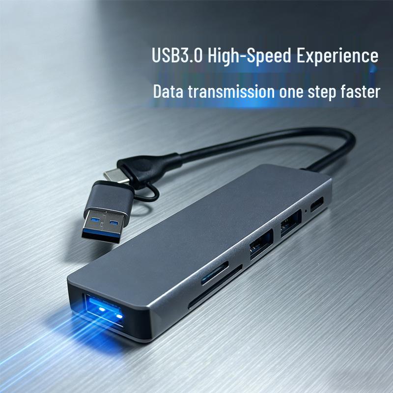6-in-1 USB-C Hub with USB 3.0, SD/TF Card Reader, and Multifunctional Splitter
