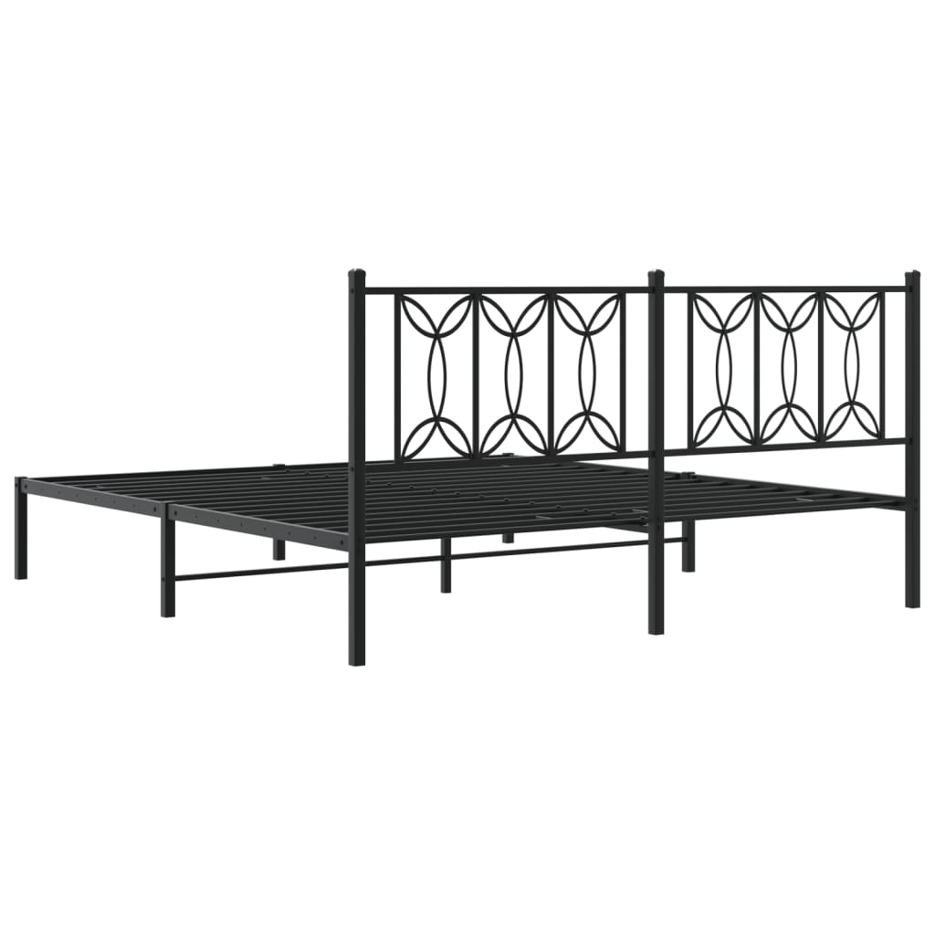 Metal Bed Frame with Headboard Black 183 X 213 Cm
