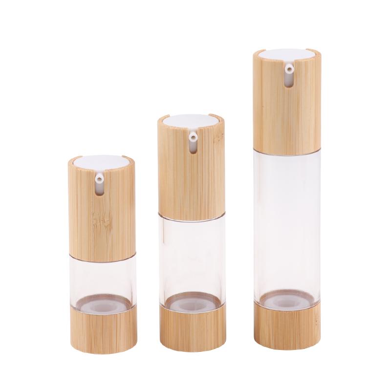 Leere 15 ml 30 ml 50 ml Bambus Airless Vakuum-Pumpflasche für Make-up-Creme Serum Lotion Hautpflege Viole Kosmetikbehälter