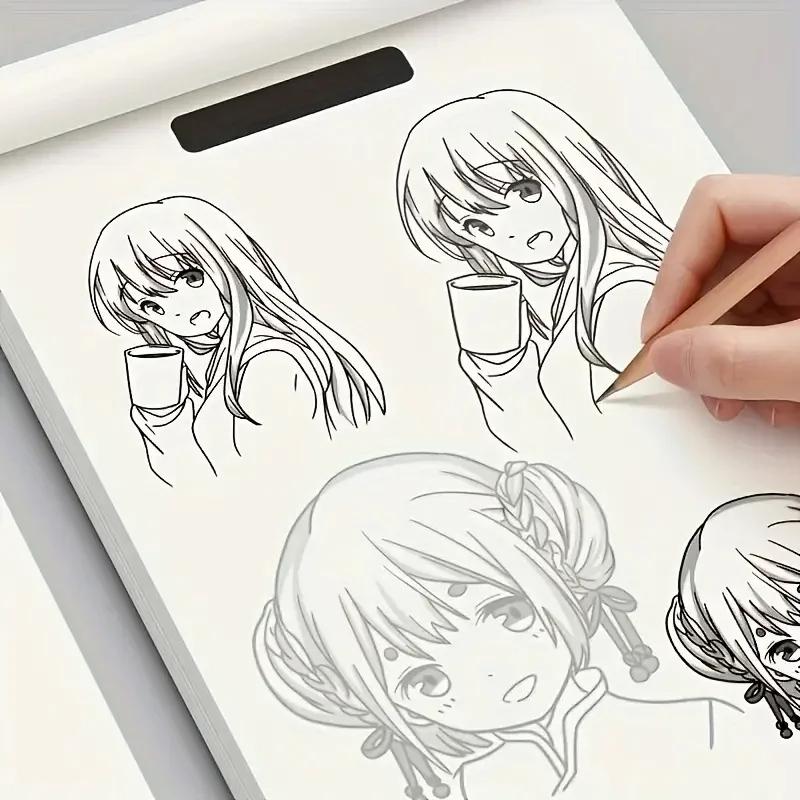 1Pcs 48 Pages Simple Hand-Drawn Outlines Anime Character Line Art Drawing Book For Beginners Tracing & Practice Painting