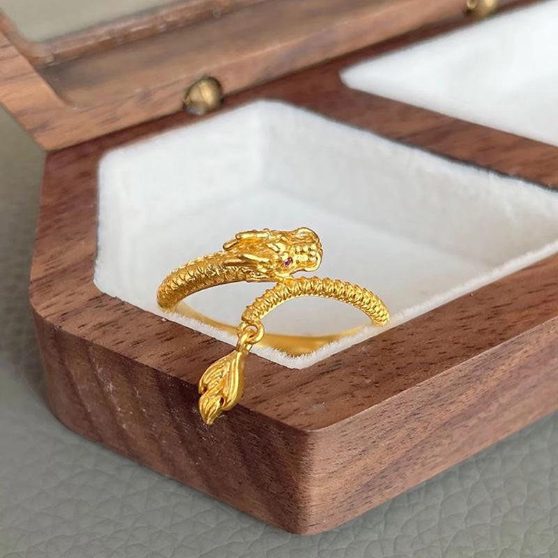 Waterproof Cool Trendy Gold Plated Copper Dragon Adjustable Tail Ring Unisex  Jewelry Newyear Gifts For Women Men