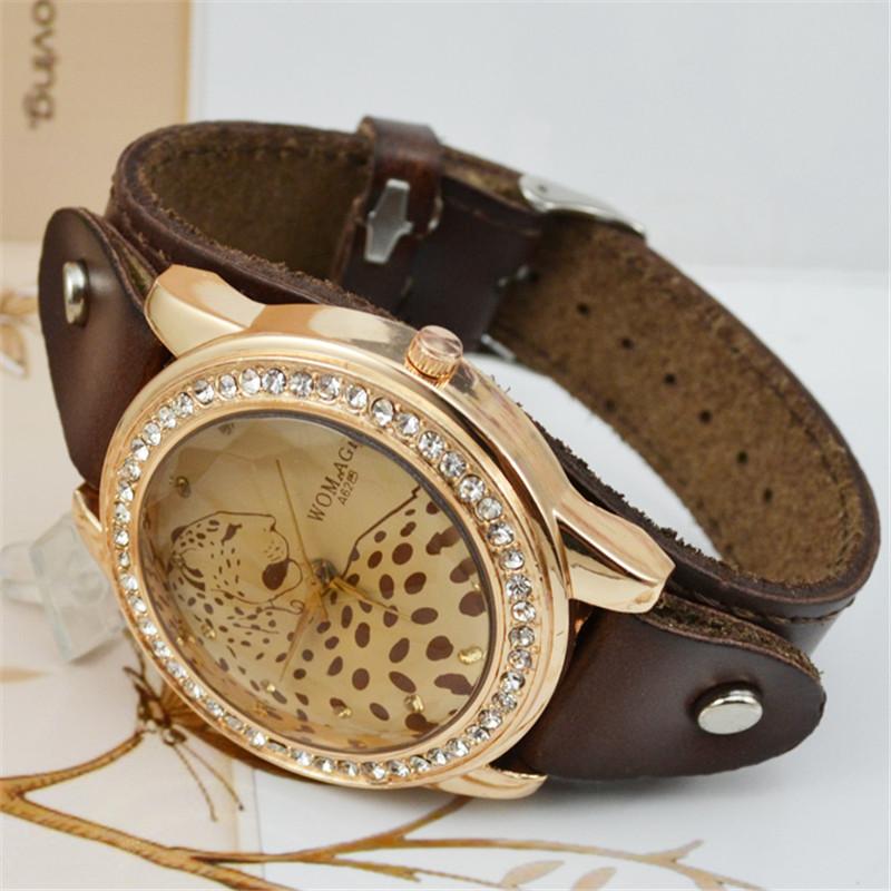 Fashion Brand Womage Watch Women Watches Fashion Vintage Leopard Watches Women Leather Women s Watches Rhinestone Reloj Mujer