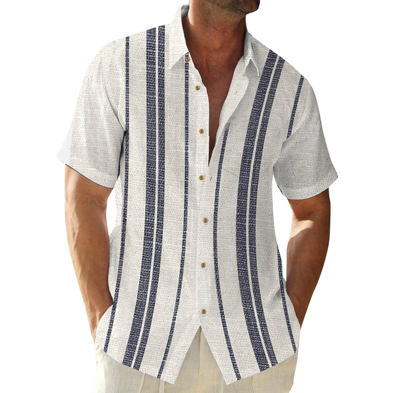 

Гавайская рубашка для мужчин, мужские винтажные рубашки для боулинга на пуговицах, летняя пляжная рубашка с коротким рукавом XL белый