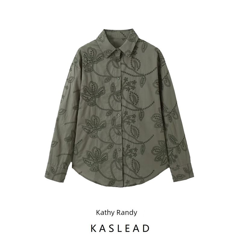 Kaslead New Arrival Women's Clothing Fashion Style Stylish Simple and Versatile Loose Adhesive Embroider Shirt 2492153