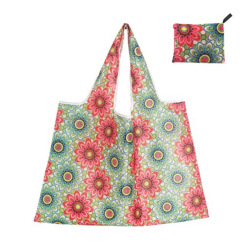 Foldable Reusable Shopping Bag Hidden Handle Tote Lightweight Grocery Storage Pouch with Inner Pocket for Travel Camping Beach