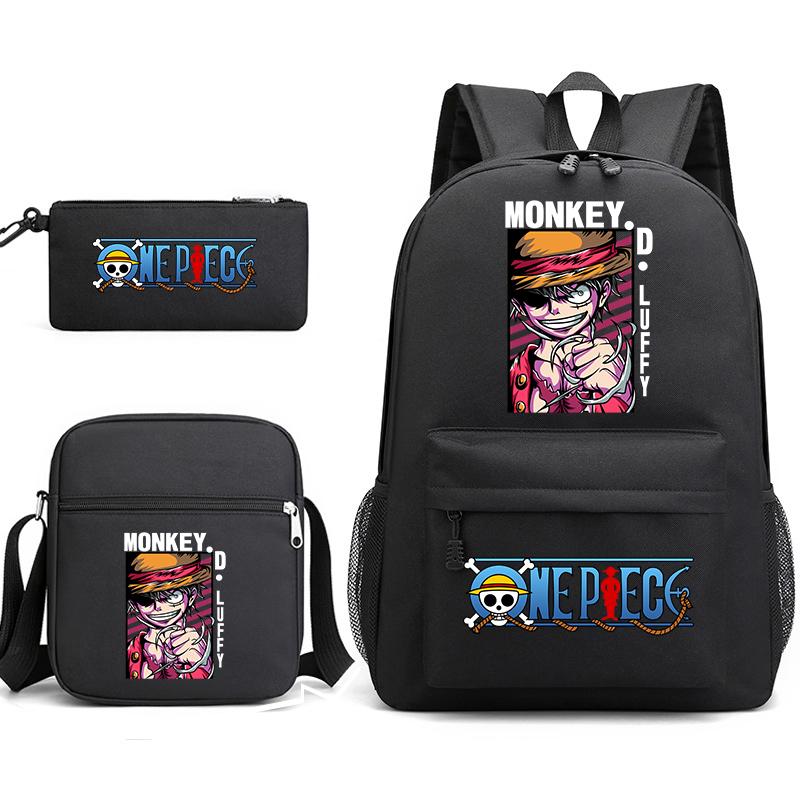 One Piece Luffy Anime Print Student Backpack Set 3 In 1 School Bag for Boys Girls with Pencil Case Tote Shoulder Bag