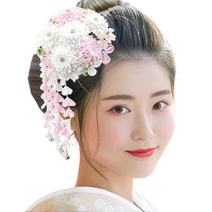 [Kk] Hair Ornament for Furisode, Adult Ceremony, kk-081, White, Tsumami-zaiku Flower, One Size