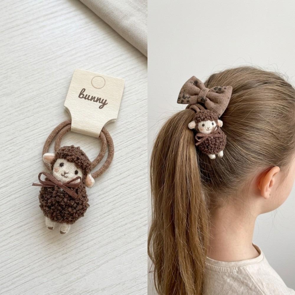 2pcs Bow Girls Hair Ropes Elastic Hair Styling Rubber Bands Sweet Lamb Hair Ties New Year