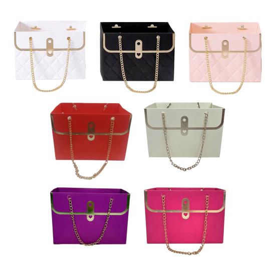 Papírová dárková krabička s květinami a kovovým řetízkem, kbelík na ukládání kytic, malá floristická kabelka, dárková řemeslná obalová taška pro svatební oslavu, Valentýna, narozeniny