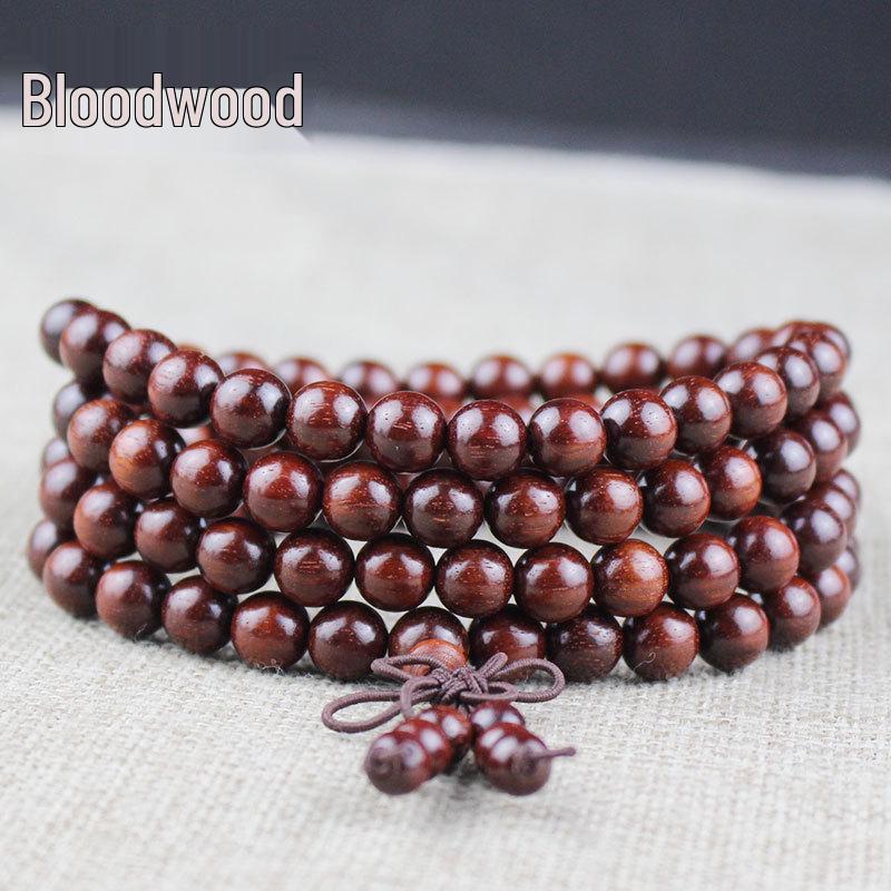 Golden Sandalwood Buddhist Prayer Beads Bracelet - 108 Beads, Wooden Wenwan Ornaments for Men, Women, Couples
