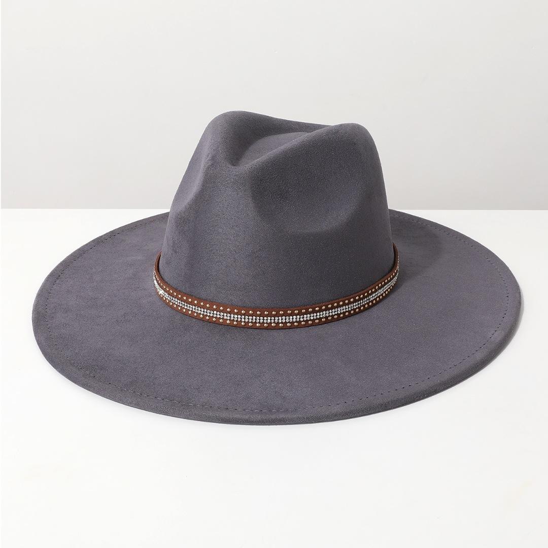 

Unique suede brimmed fedora with a high-end feel, cowboy fedora, French ethnic style hat Average Size сірий колір