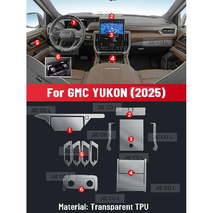 For GMC YUKON 2025 Anti-scratch Car Interior Center Console Media Dashboard Navigation TPU Protector Film Right rudder driving