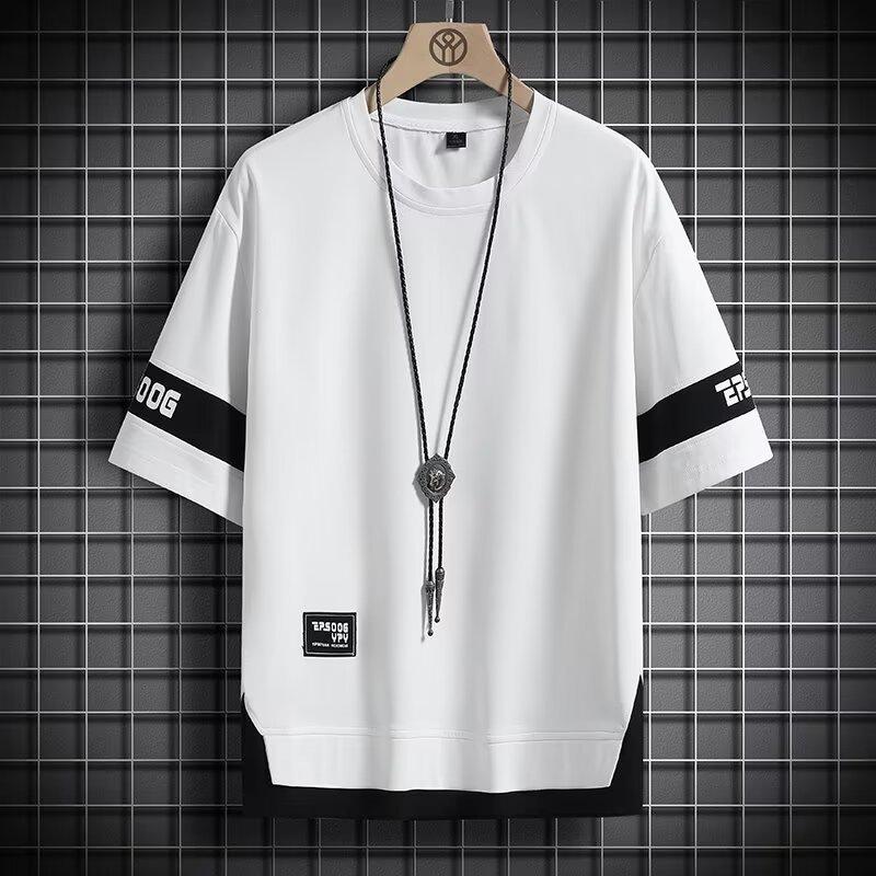 Fake Two Short-sleeved T-shirts Men's Summer Thin Tops Hong Kong Style Handsome All-match Trend Ins Casual Half-sleeved Shirt