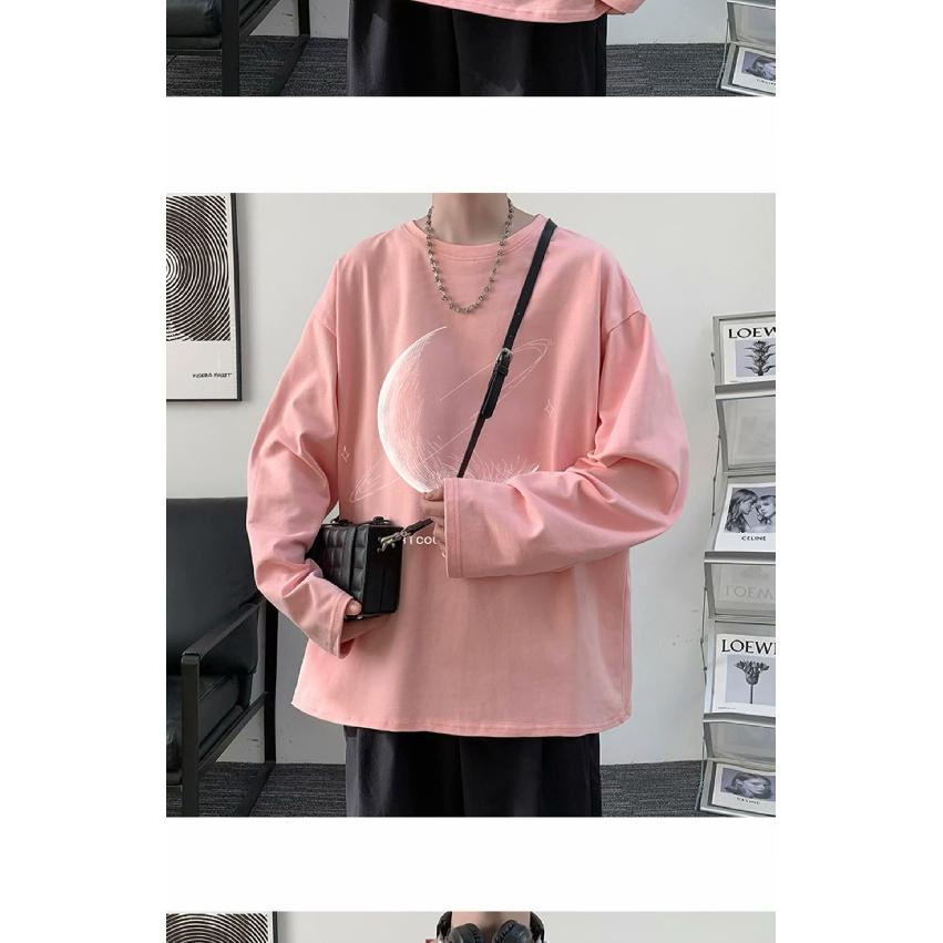 2024 Men's Long-Sleeved T-shirt Autumn Undershirt Long Sleeve Cotton Autumn Hong Kong Style Printing Loose Trendy Top