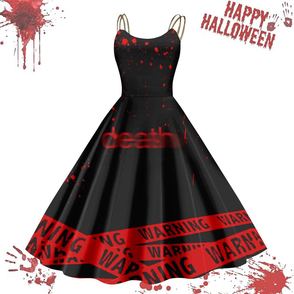 Kvinners avslappede Halloween-trykte seler vintage kjole