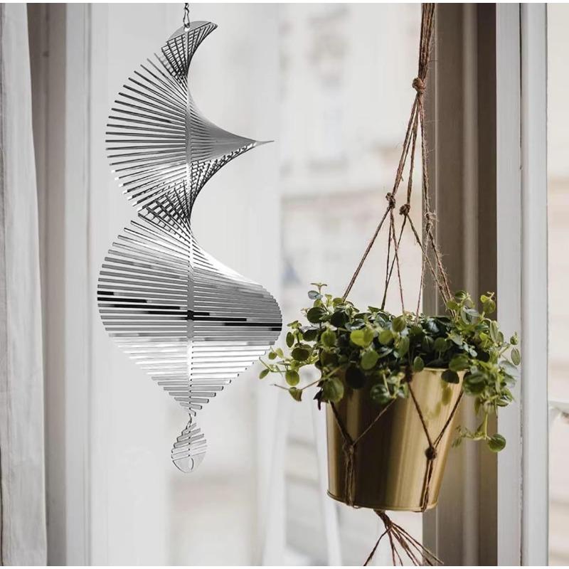 Creative Metal Spiral Wind Spinner - Silent 3D Tornado Wind Chimes - Outdoor Garden & House Decoration Bird Scare