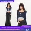 2025 Black-Grey High-Waisted Wide-Leg Flared Velvet Jeans for Women