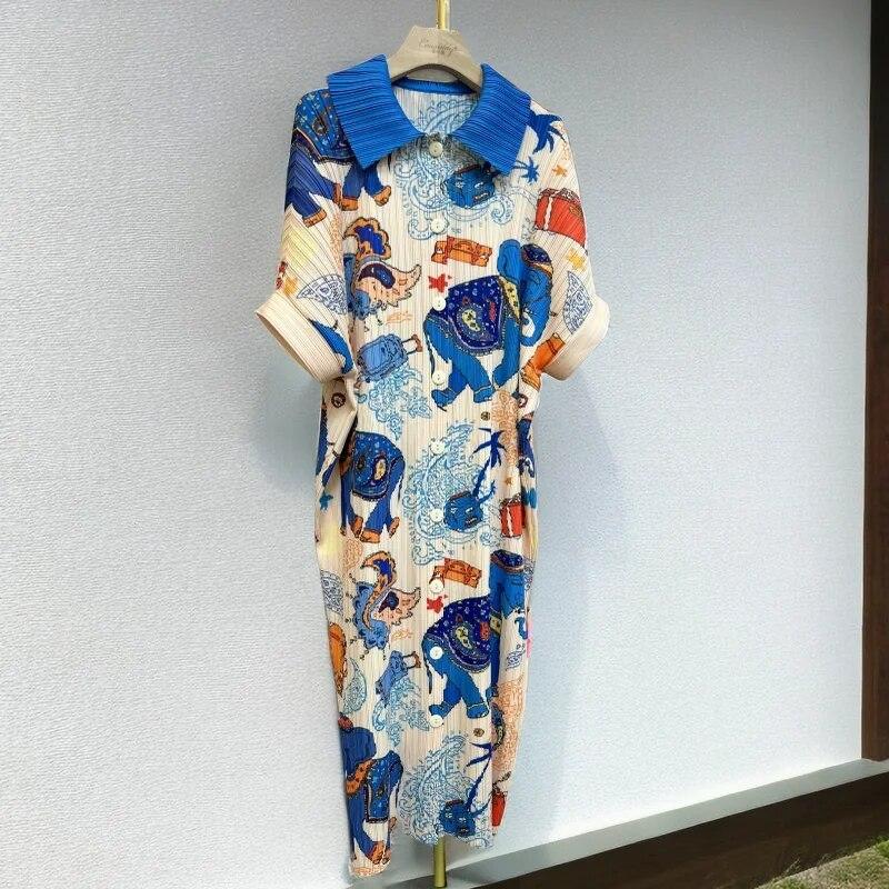 Wrinkled Spring/Summer New Slim and Fashionable Women's Versatile Lapel Long Women's Dress