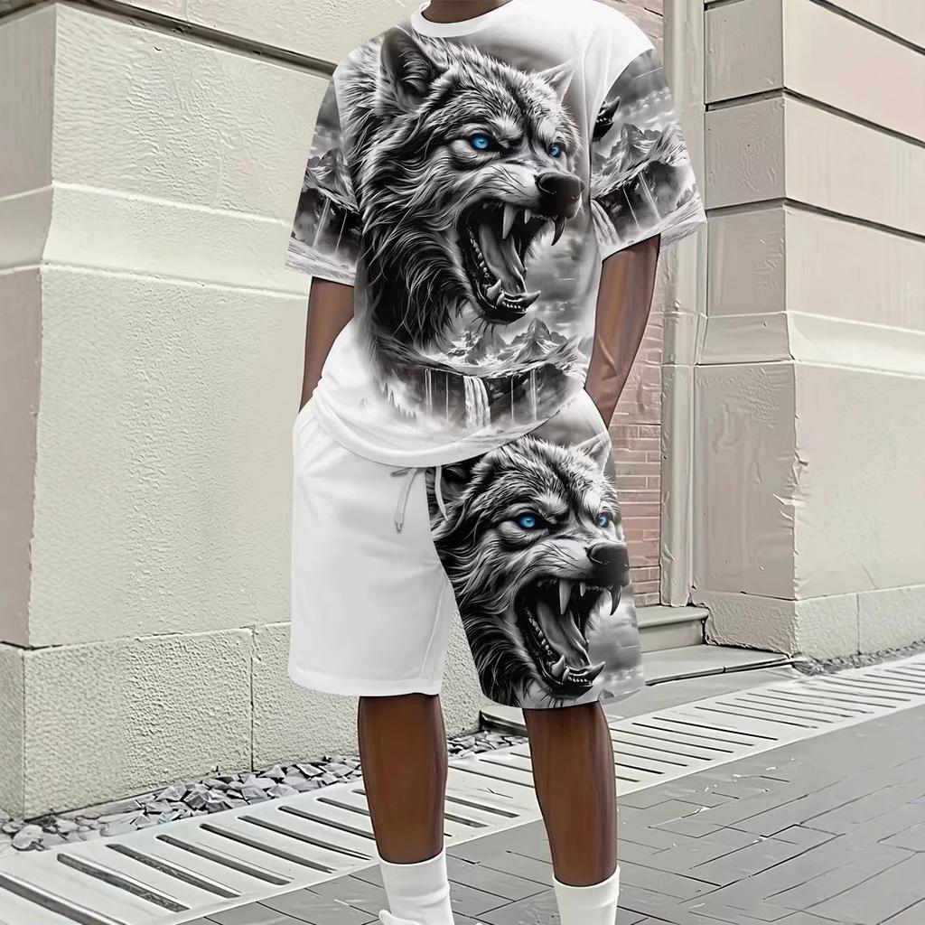 Summer Men's Animal 3D Digital Printing Two-piece Set Street Casual Fashion Breathable Comfortable Sports Loose Large Size Sports Wear