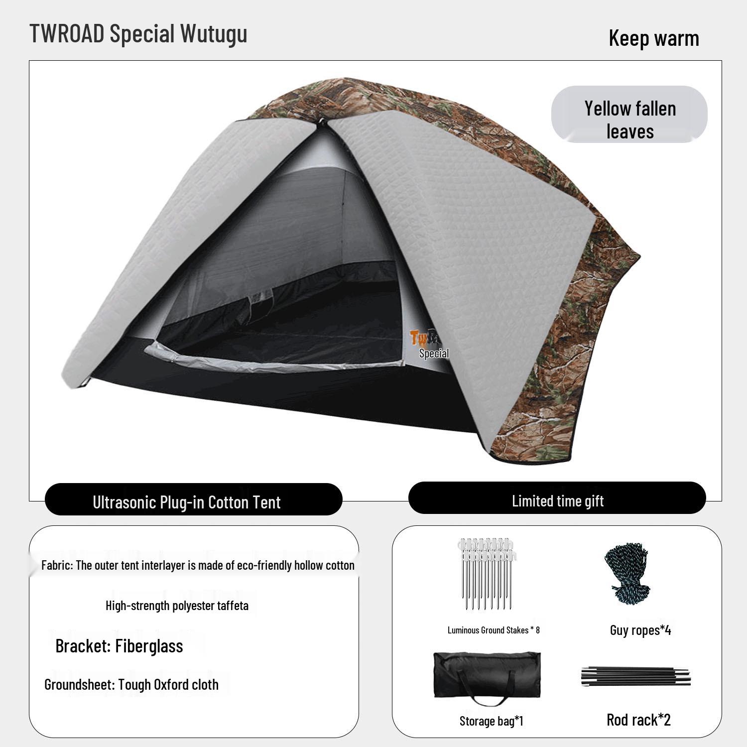 Зимняя ветрозащитная двухслойная утепленная палатка для подледной рыбалки на 3-4 человека 3-4 Person