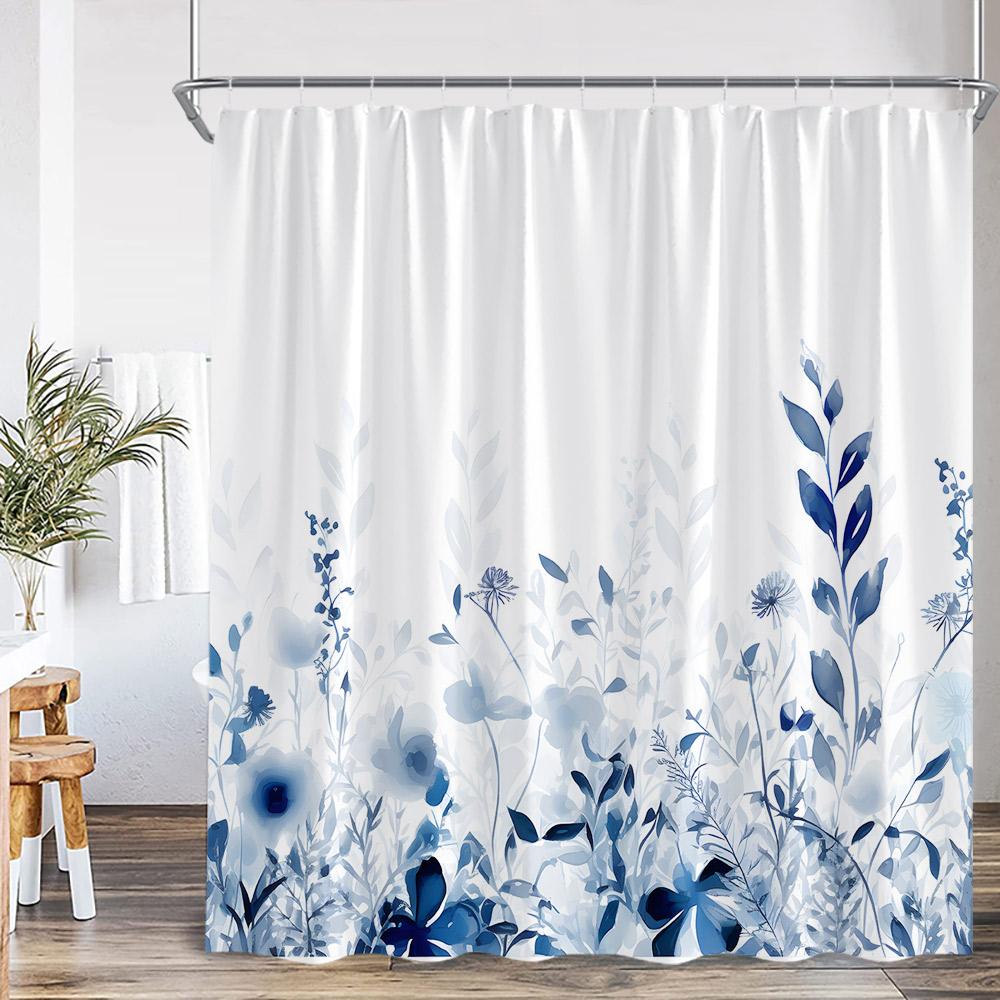 Floral Print Shower Curtains Watercolor Wildflowers Green Leaves Birds Butterfly Bathroom Decorations Polyester Bath Curtains