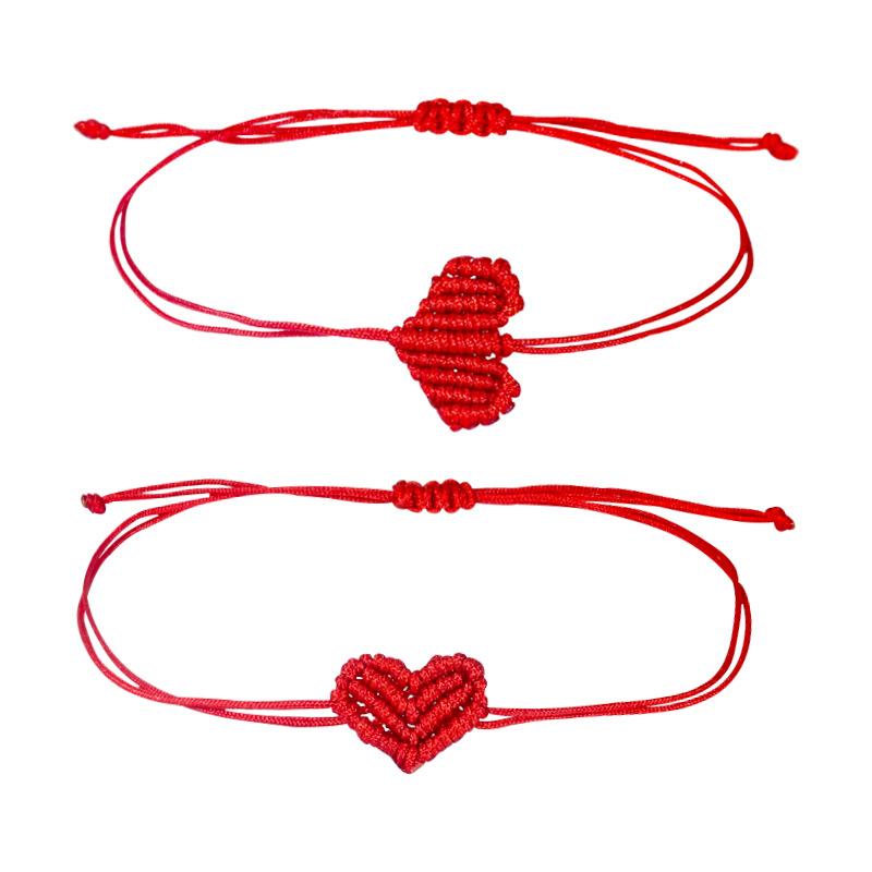 2Pcs Valentine'S Day Heart Shaped Bracelet For Women Men Handwoven Couple Best Friend Red Rope Romantic Love Bracelet Gifts