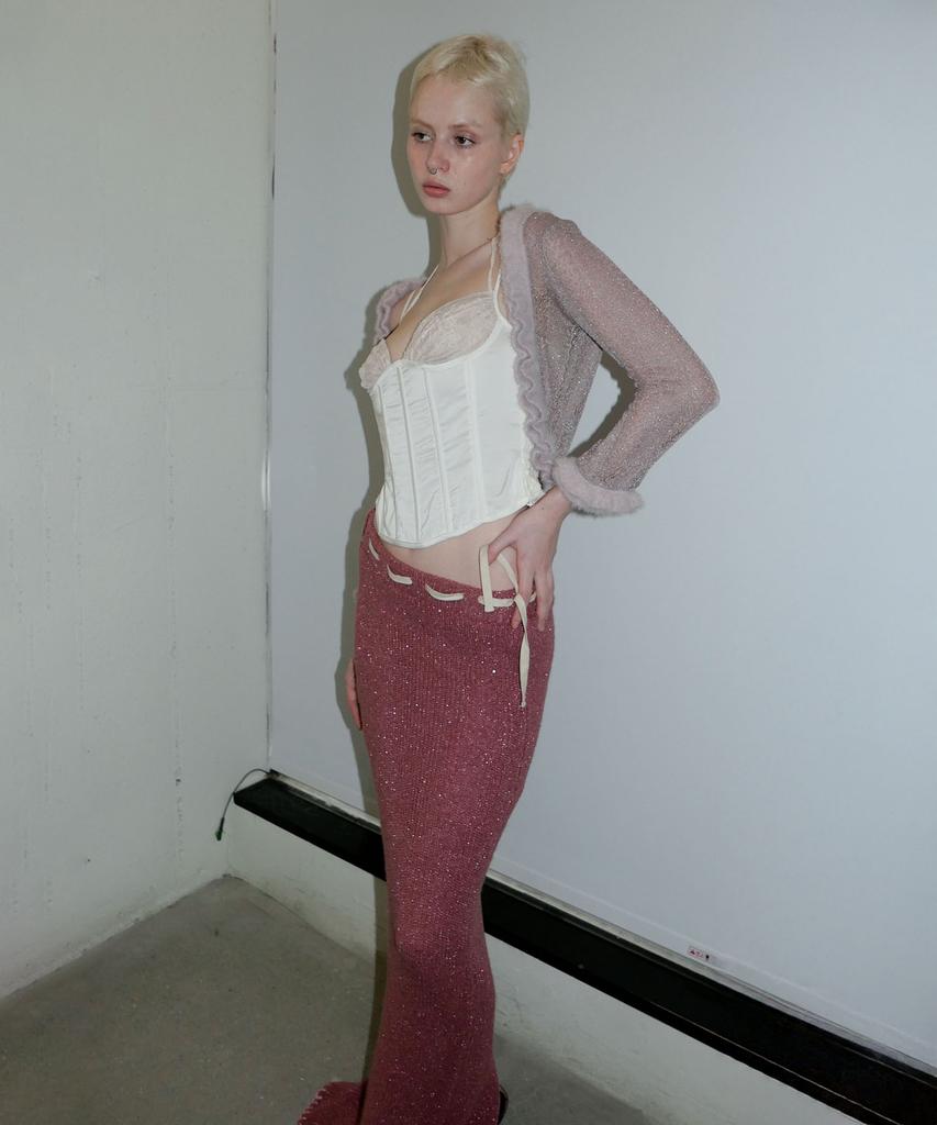 Sculpter Sequin Maxi Wool Skirt Fuchsia