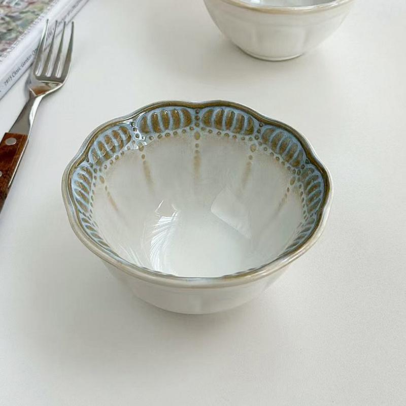 

French Style Vintage Ceramic Bowls New Household Underglazed Colour Niche Kitchen Tableware Floral Shape Light Luxury Rice Bowl 12cm сірий колір